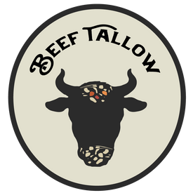 Cow head with monarch butterfly pattern icon with "BEEF TALLOW" written above. 